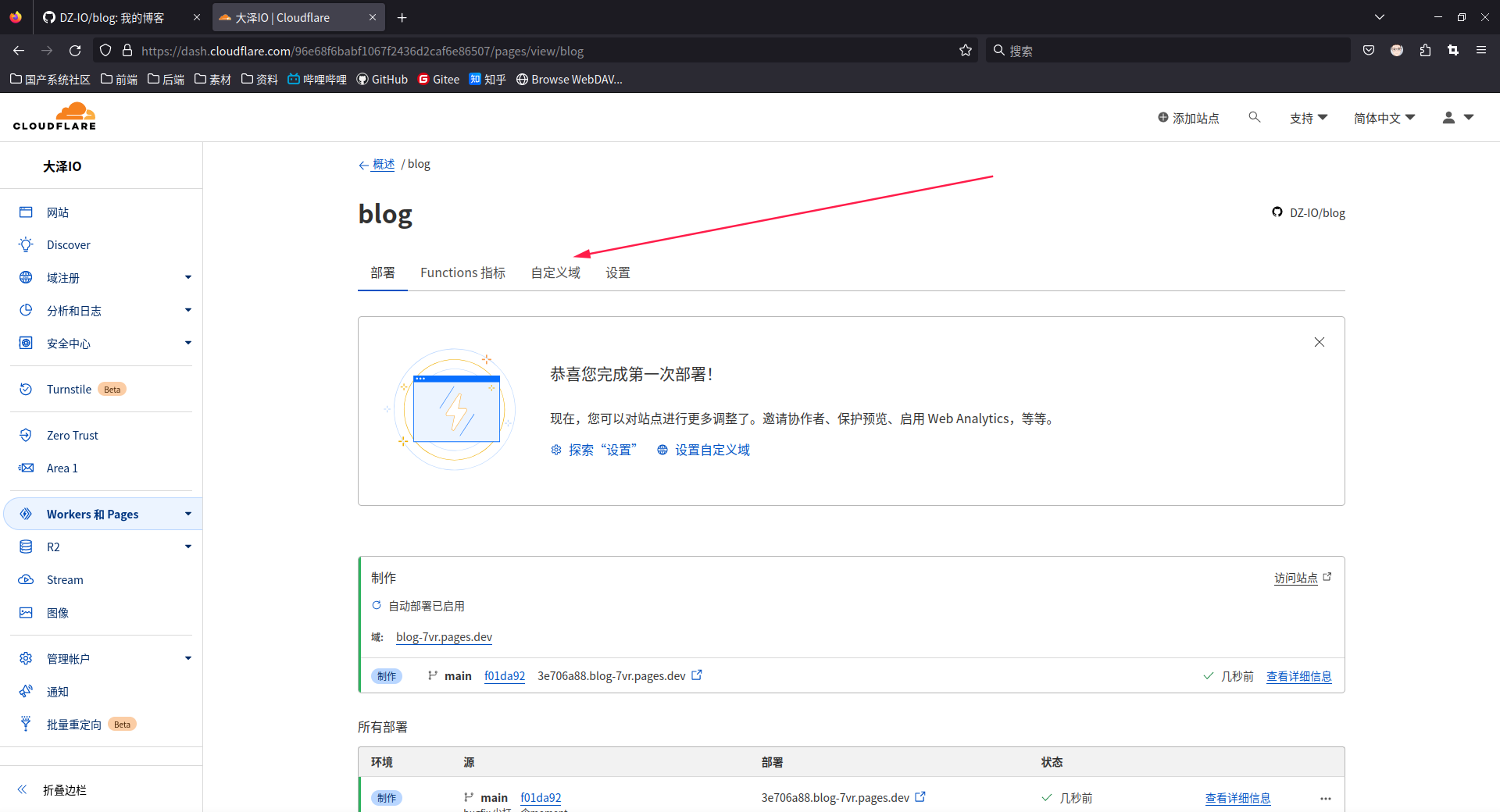 点击自定义域